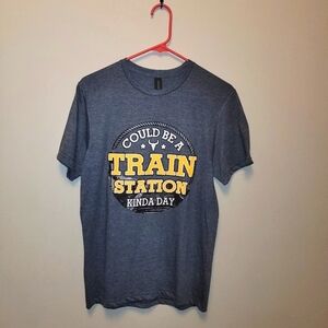 New Gildan grey small could be a train station kinda day tee shirt.